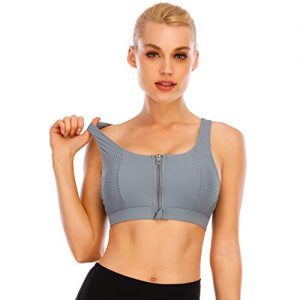 Cordaw Zipper in Front Sports Bra High Impact Strappy Back Support Workout Top
