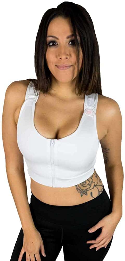 Post Surgical Comfort Compression Sports Bra White Dragonfly